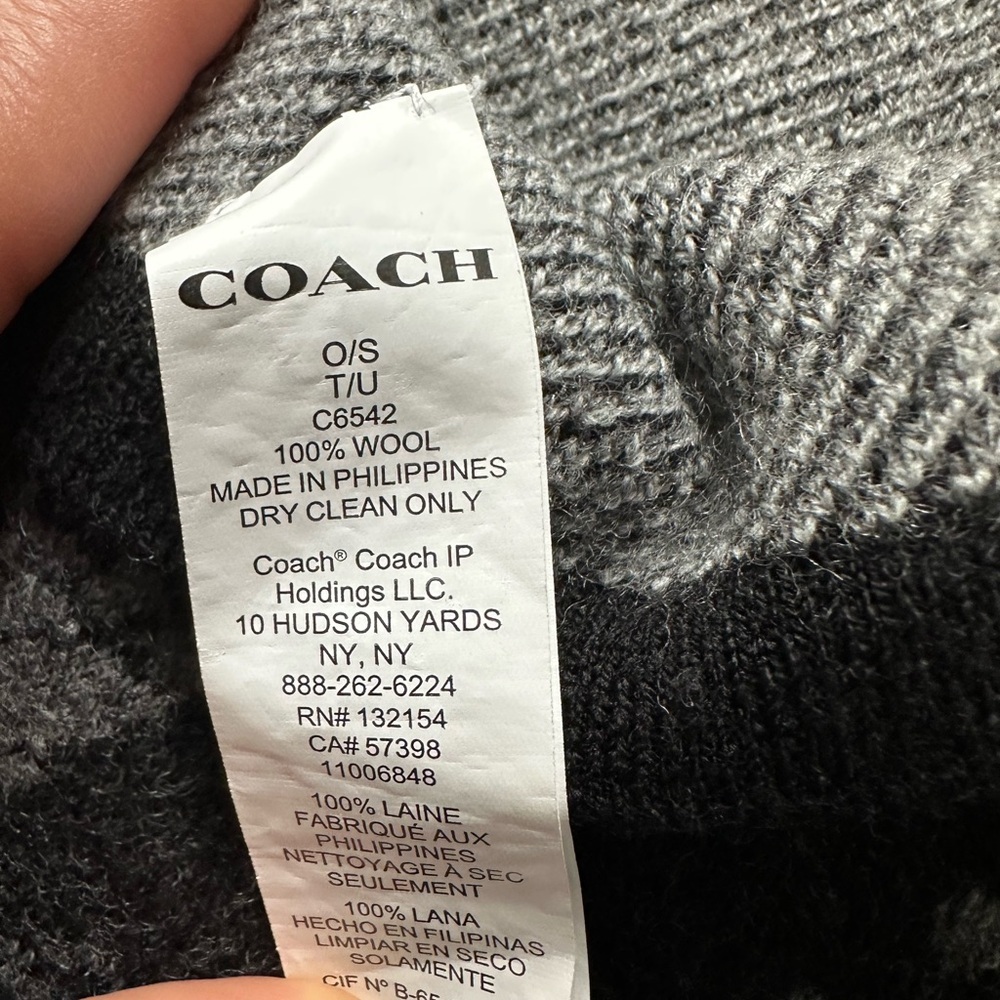 Coach Black and Gray Scarf and Beanie Set with Carriage Design - Picture 6 of 8